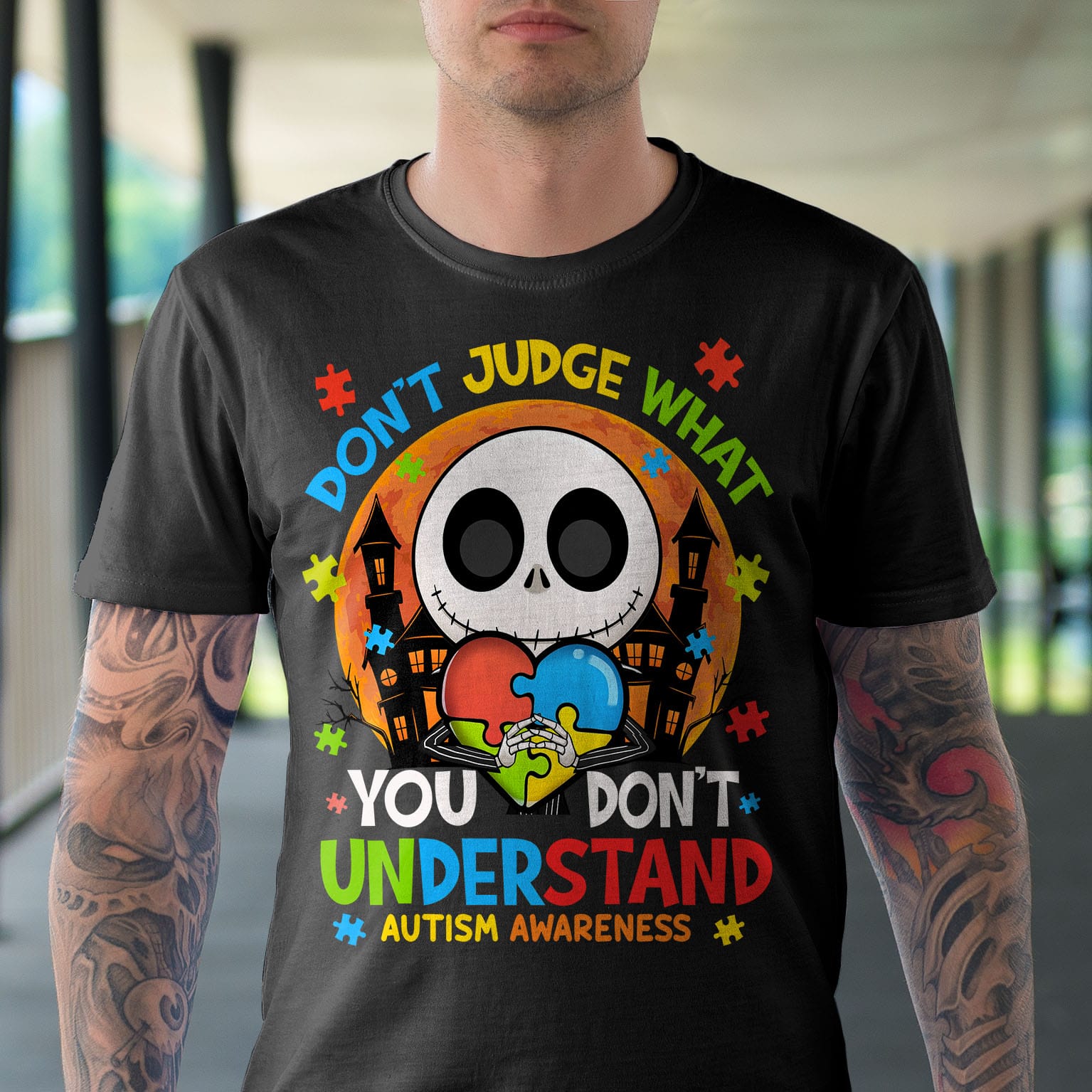 Alternative view of Don't Judge What You Don't Understand Jack Skeleton Autism Awareness T-Shirt