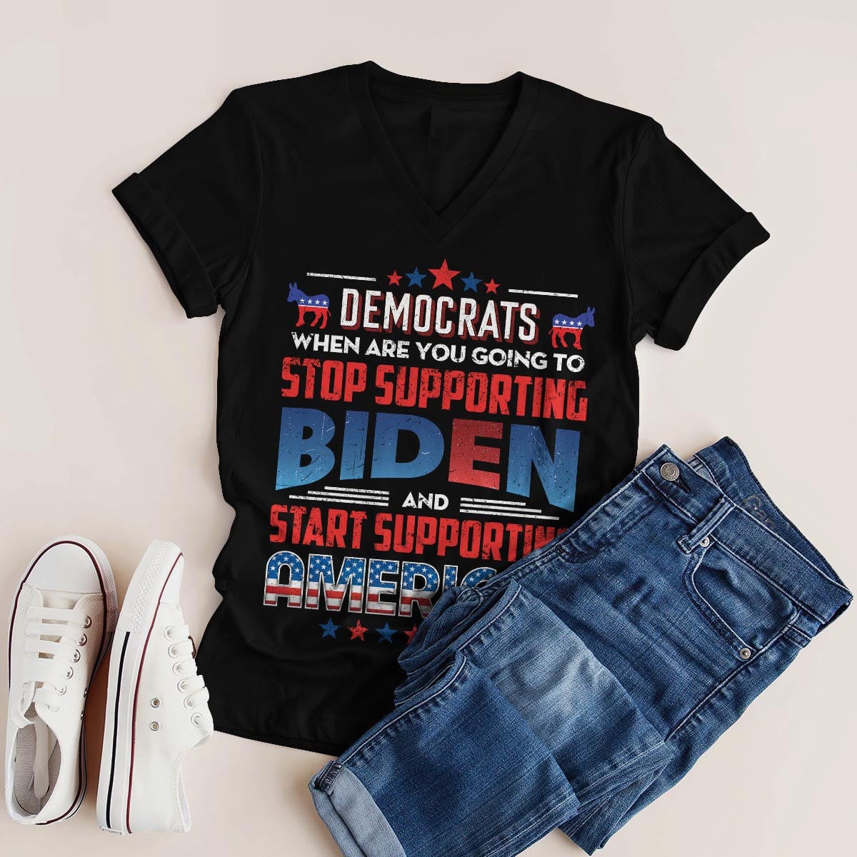 Alternative view of Democrats When Are You Going to Stop Supporting Biden And Start Supporting America T-Shirt