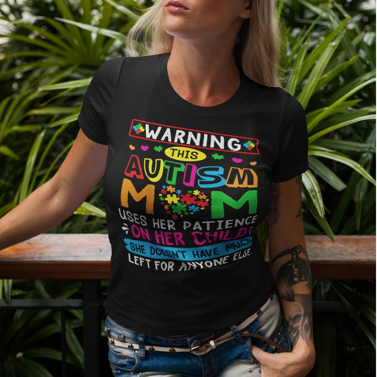 Alternative view of Warning This Autism Mom Uses Her Patience On Her Child T-Shirt - V-Neck Shirt