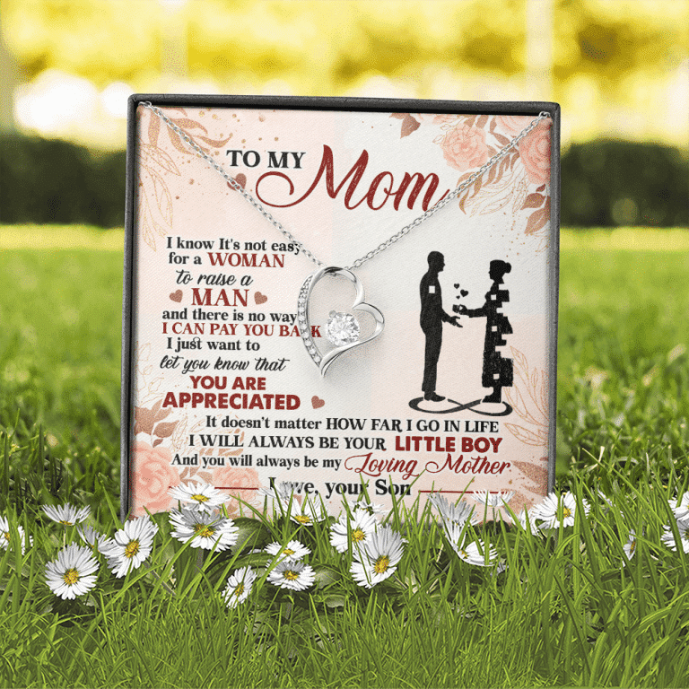 Son To My Mom I Know It's Not Easy For A Woman To Raise A Man Mother's Day Forever Love Heart Necklace Gifts