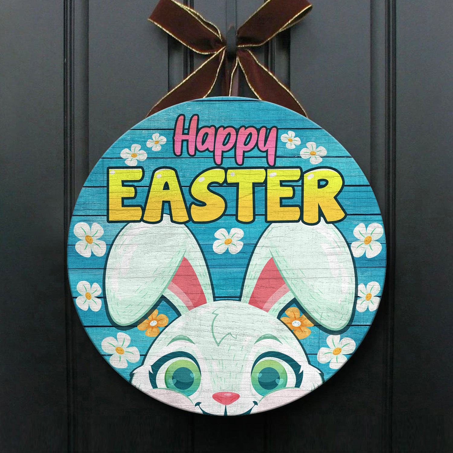 Happy Easter Bunny Wooden Door Sign Hanger Bunny Hanging Door Decorations Welcome Sign