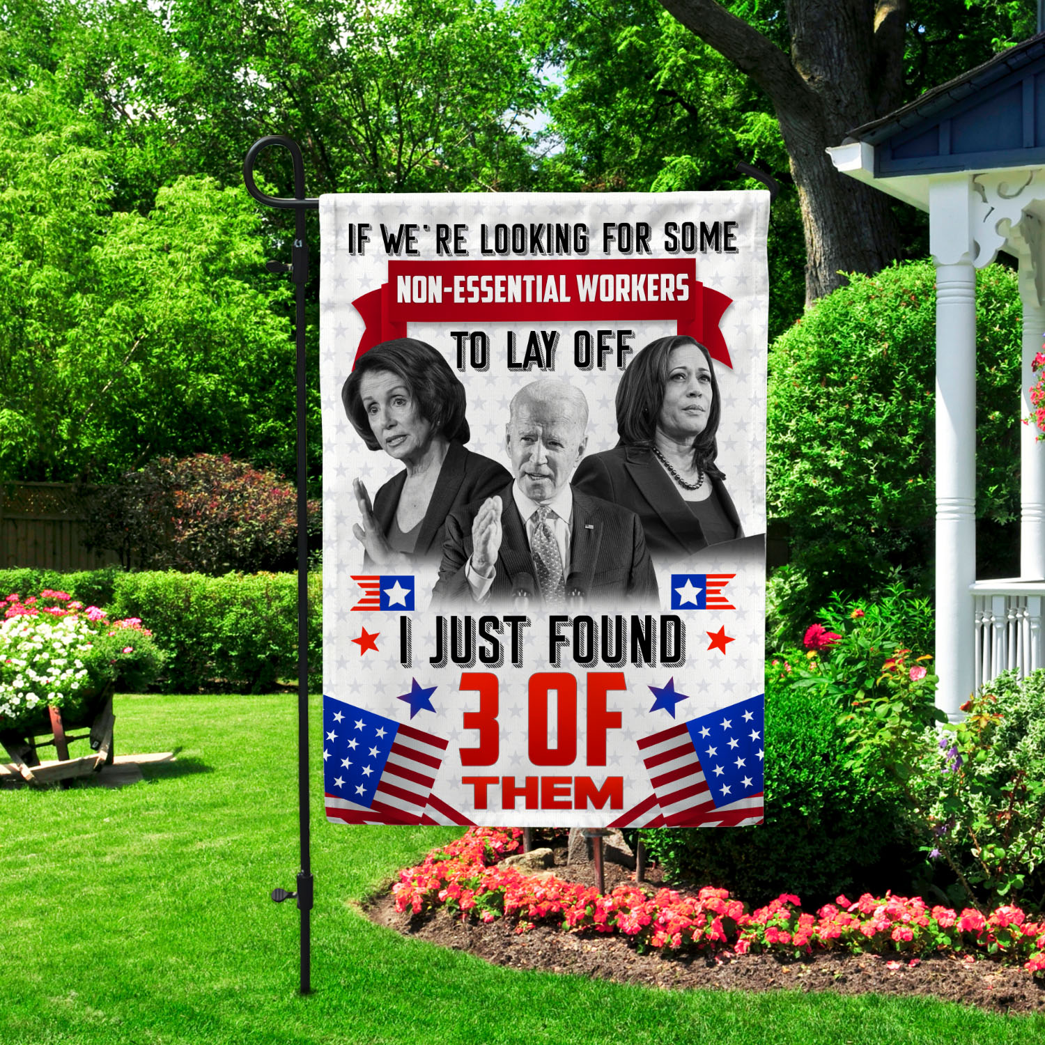 1VT. We're Looking For Biden Kamla Pelosi Garden Flag Mockup 2