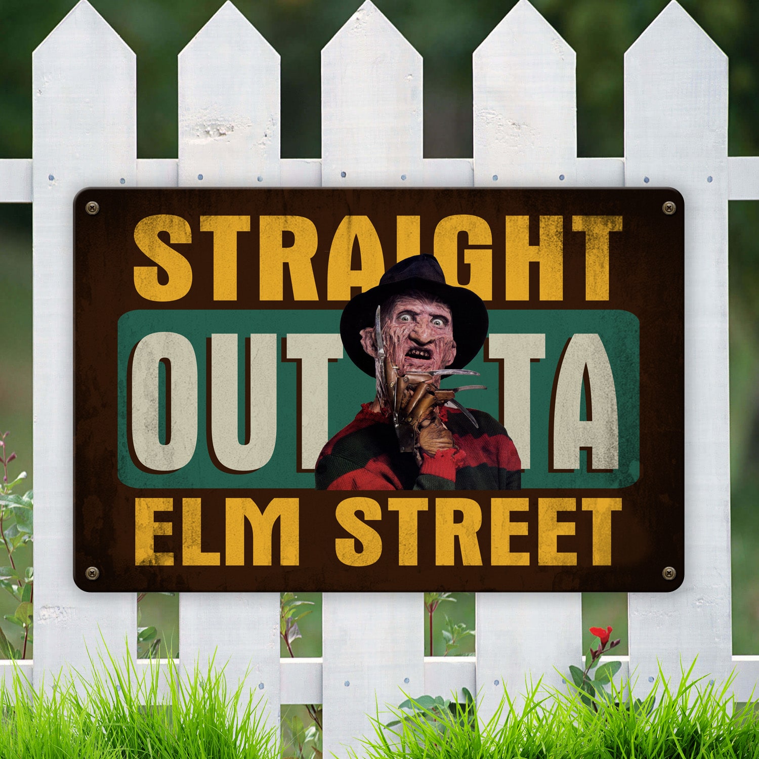 9. ELM Street (6) Metal Sign Mockup 6