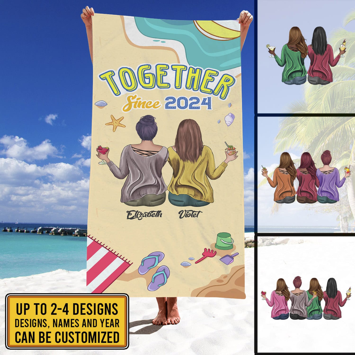 Alternative view of Custom Clipart Together Since Friendship  Beach Towel - Besties Bath Towel - Sand Free Towel