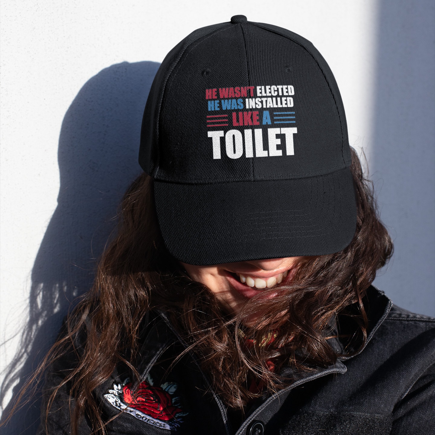 Alternative view of He Wasn't Elected He Was Installed Like A Toilet Funny Biden Twill Cap - High-Profile Snapback Hat
