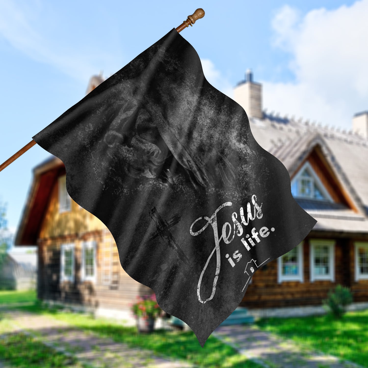 2. Jesus is Life (30x40) House Flag Mockup 5