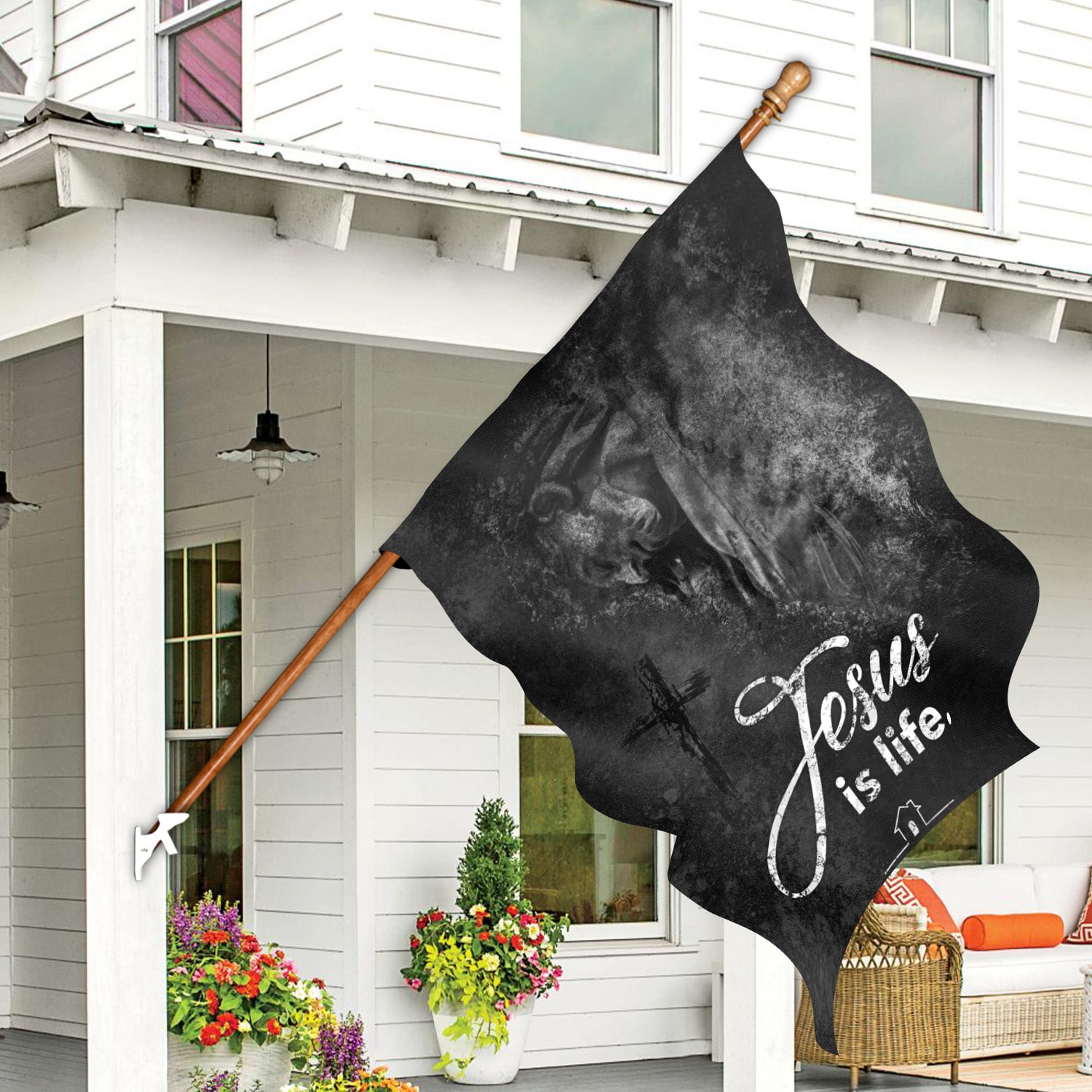 2. Jesus is Life (30x40) House Flag Mockup 7