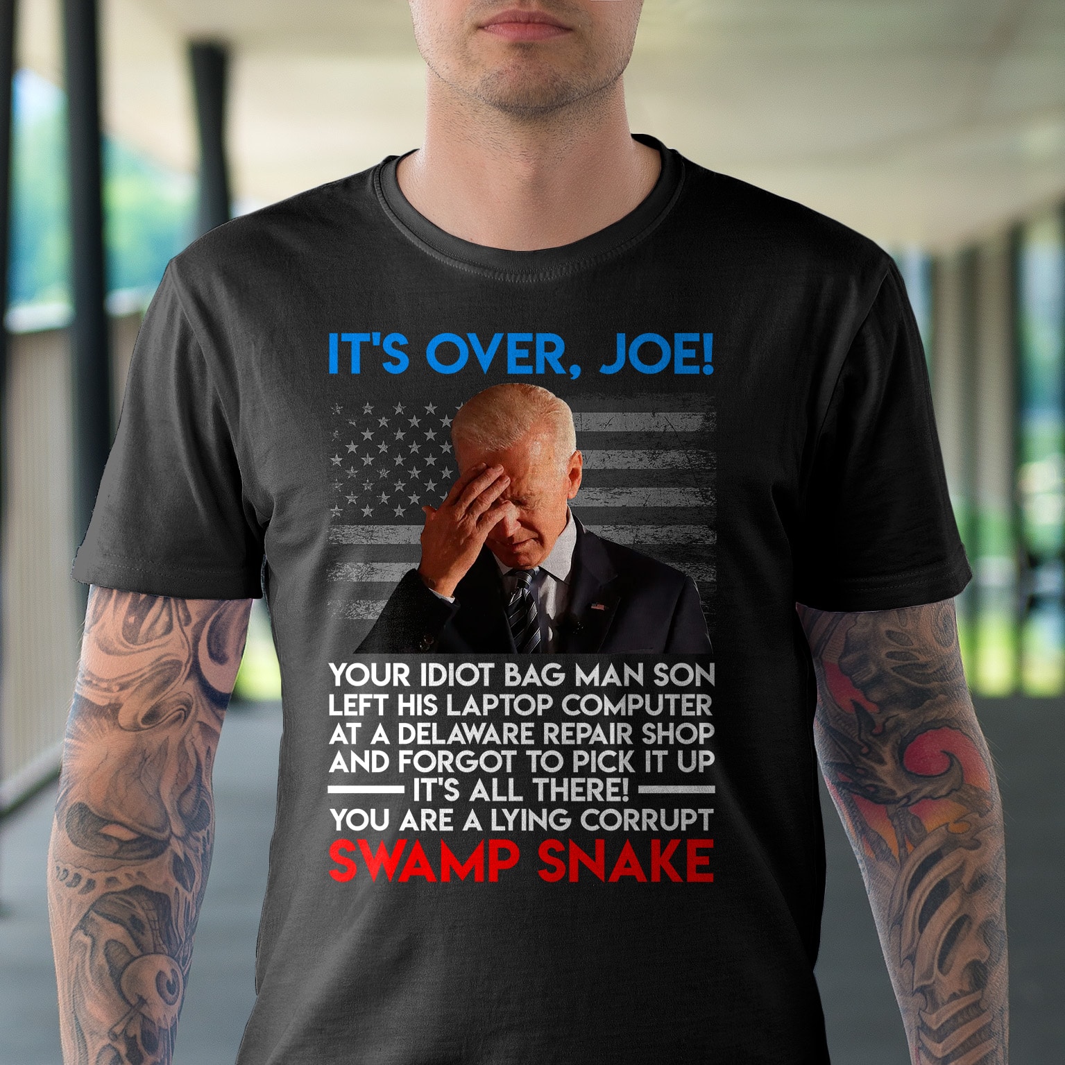 Alternative view of It's Over Joe Your Idiot Bag Man Son Left His Laptop Computer At A Delaware Repair Shop Biden T-Shirt