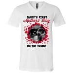 Personalized 6VT. Baby First Mother's Day Inside, White, V-Neck T-Shirt