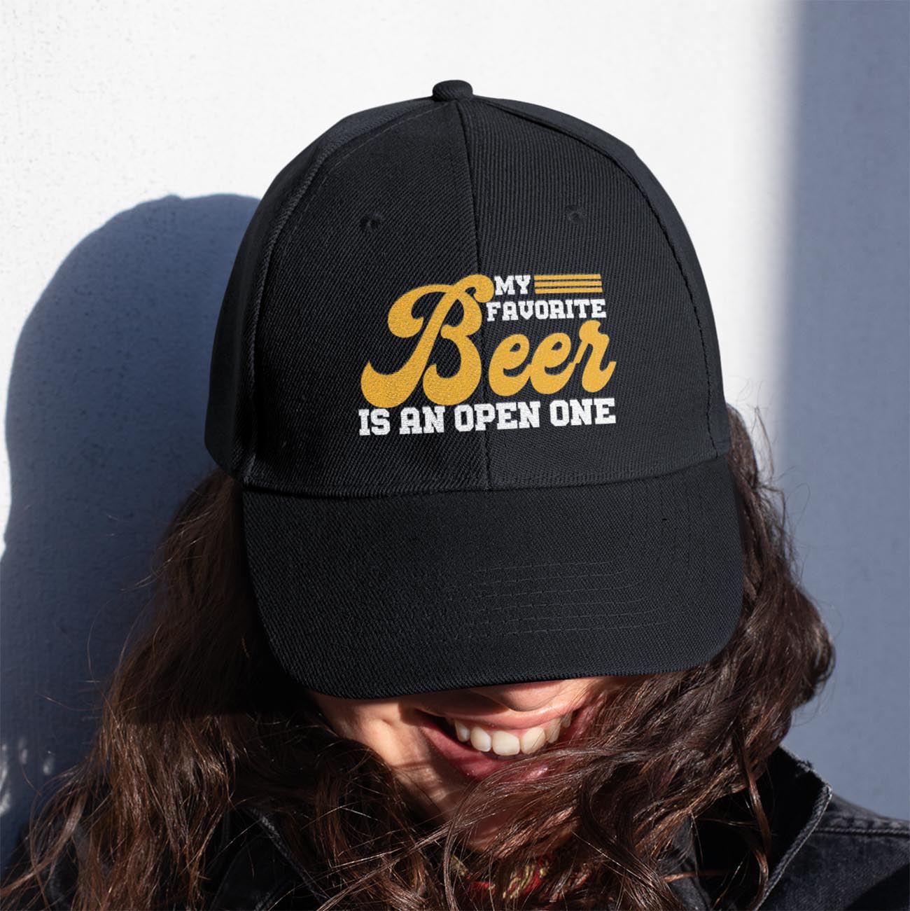 4O. Open One-dad-hat-mockup-of-a-woman-with-a-patched-denim-jacket-27033