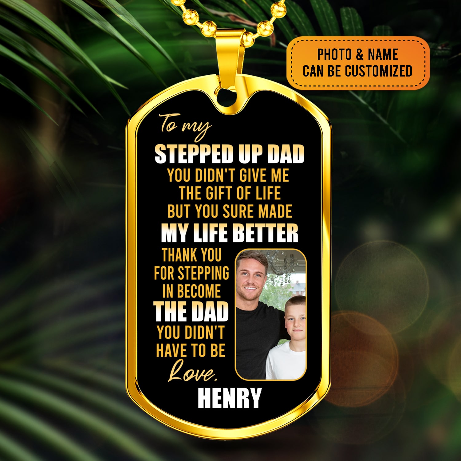 Personalized Photo To My Stepped Up Dad Thank You For Stepping Dog Tag Pendant Necklace