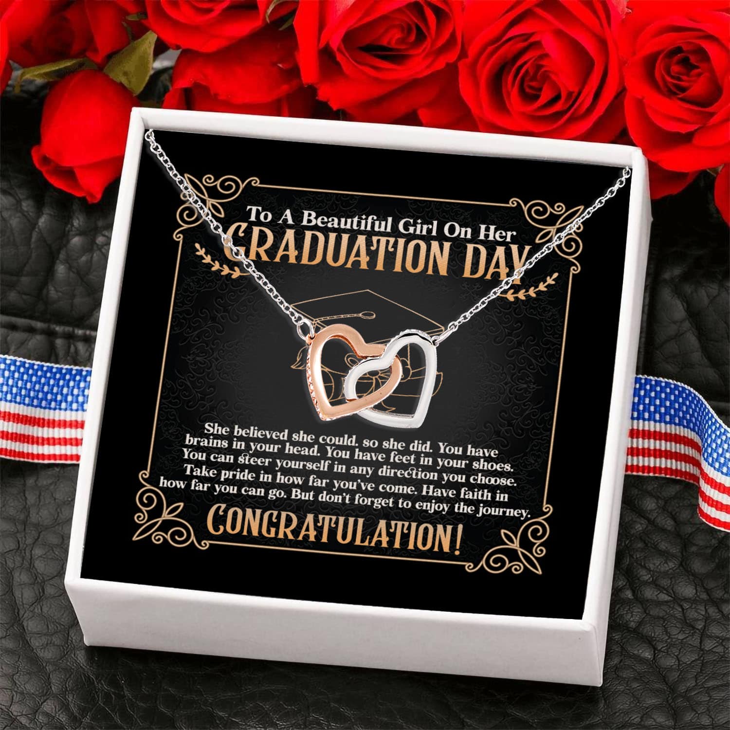 Alternative view of To A Beautiful Girl On Her Graduation Day She Believed She Could So She Did Interlocking Hearts Pendant Necklace