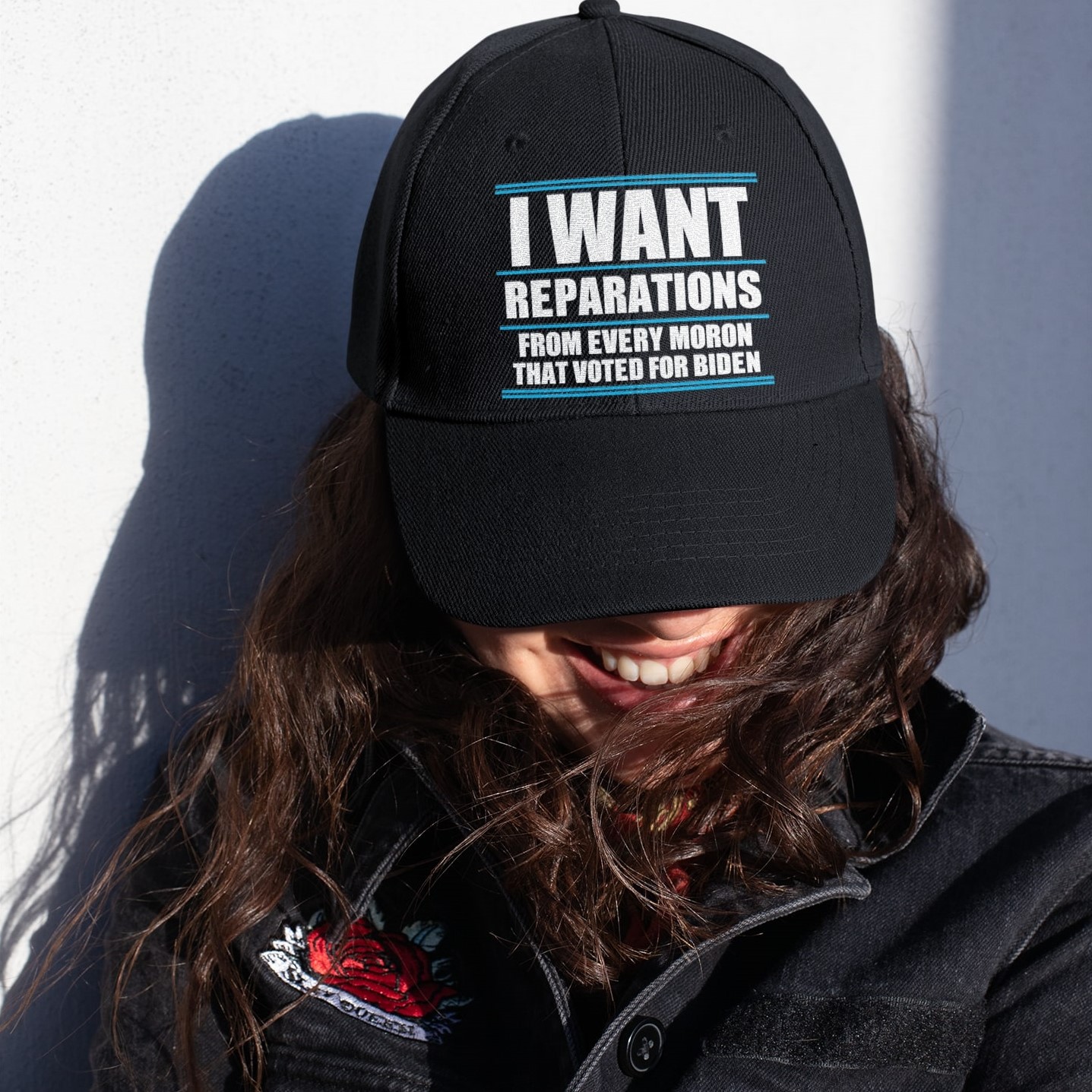 Alternative view of I Want Reparations from Every Moron That Voted for Biden Twill Cap - High-Profile Snapback Hat - Trucker Hat