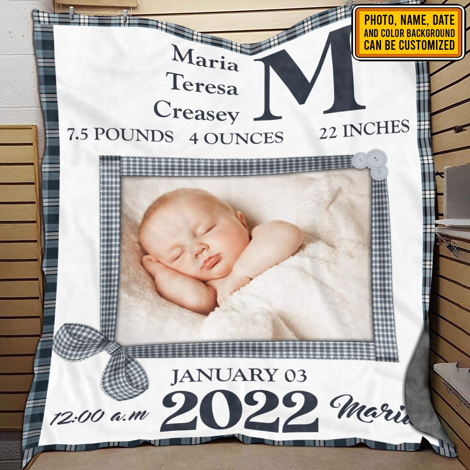 Personalized Baby Photo Blanket Birth Information for Girls and Boys - Customized Baby's Name, Birth Date, Weight Throw Blanket