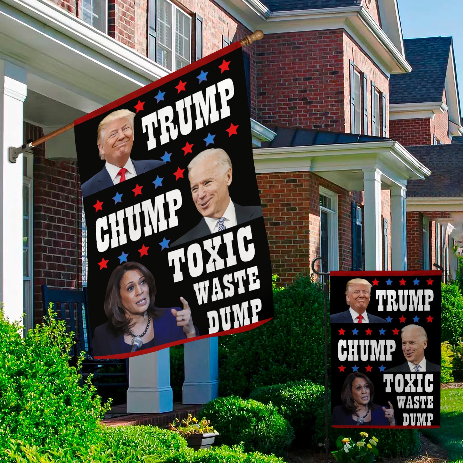 Alternative view of Trump Biden Chump Harris Toxic Waste Dump Garden Flag - House Flag - Wall Flag