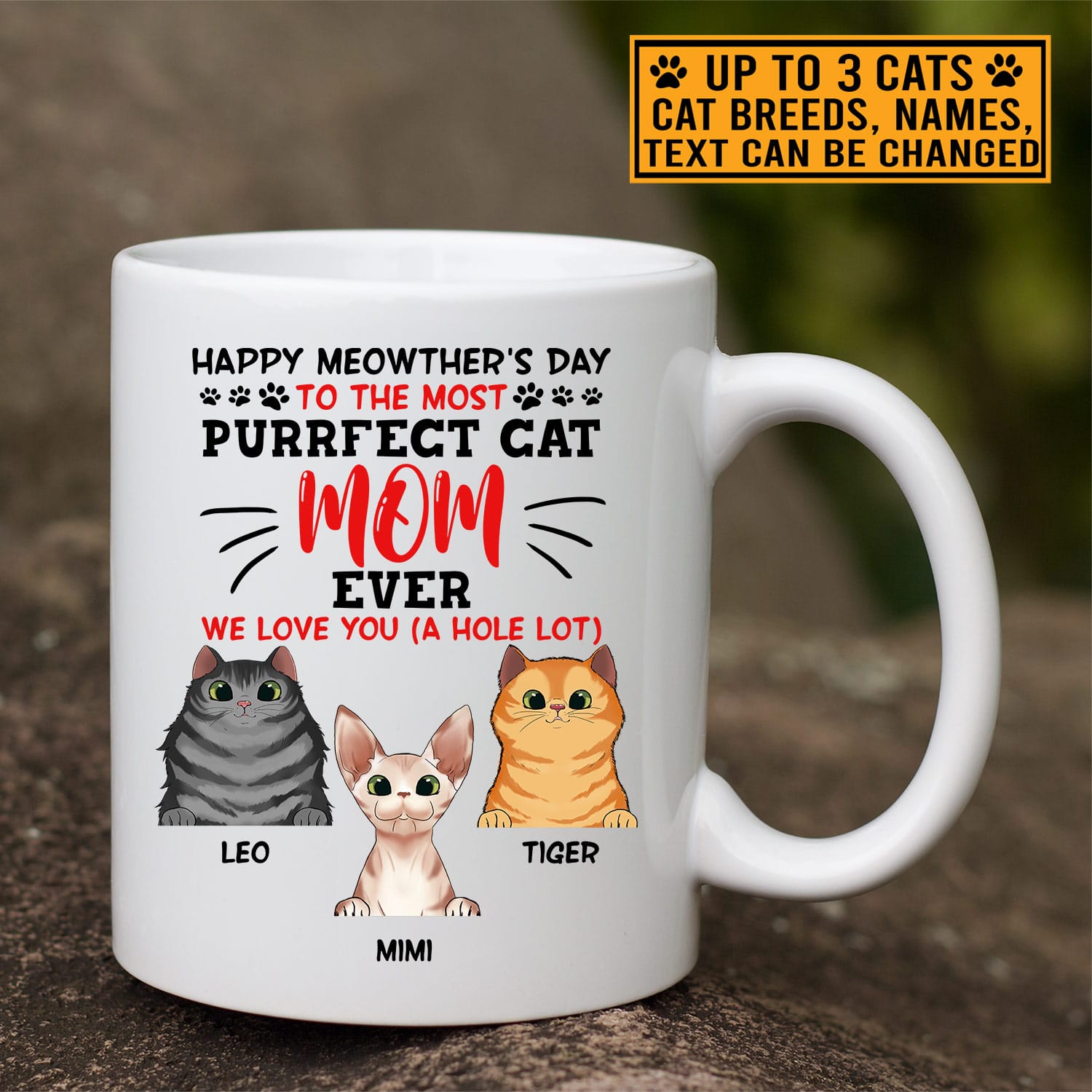 Personalized Cat Breeds Happy Meowther's Day To The Most Purrfect Cat Mom Ever Ceramic Coffee Mug - Water Bottle