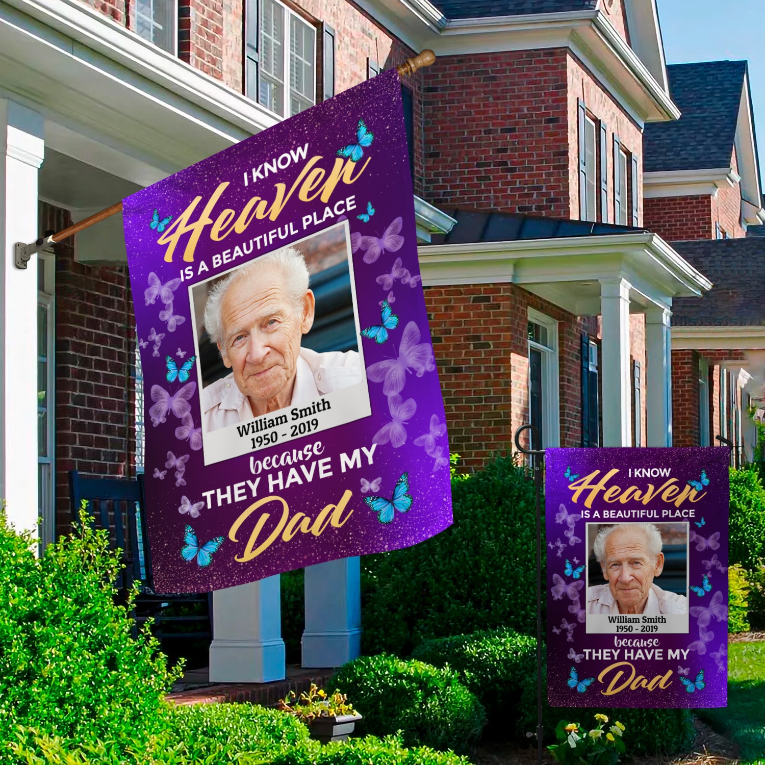 2Th. Heaven Is Beautiful Place Dad (Sample Design 1) Garden & House Mockup 2