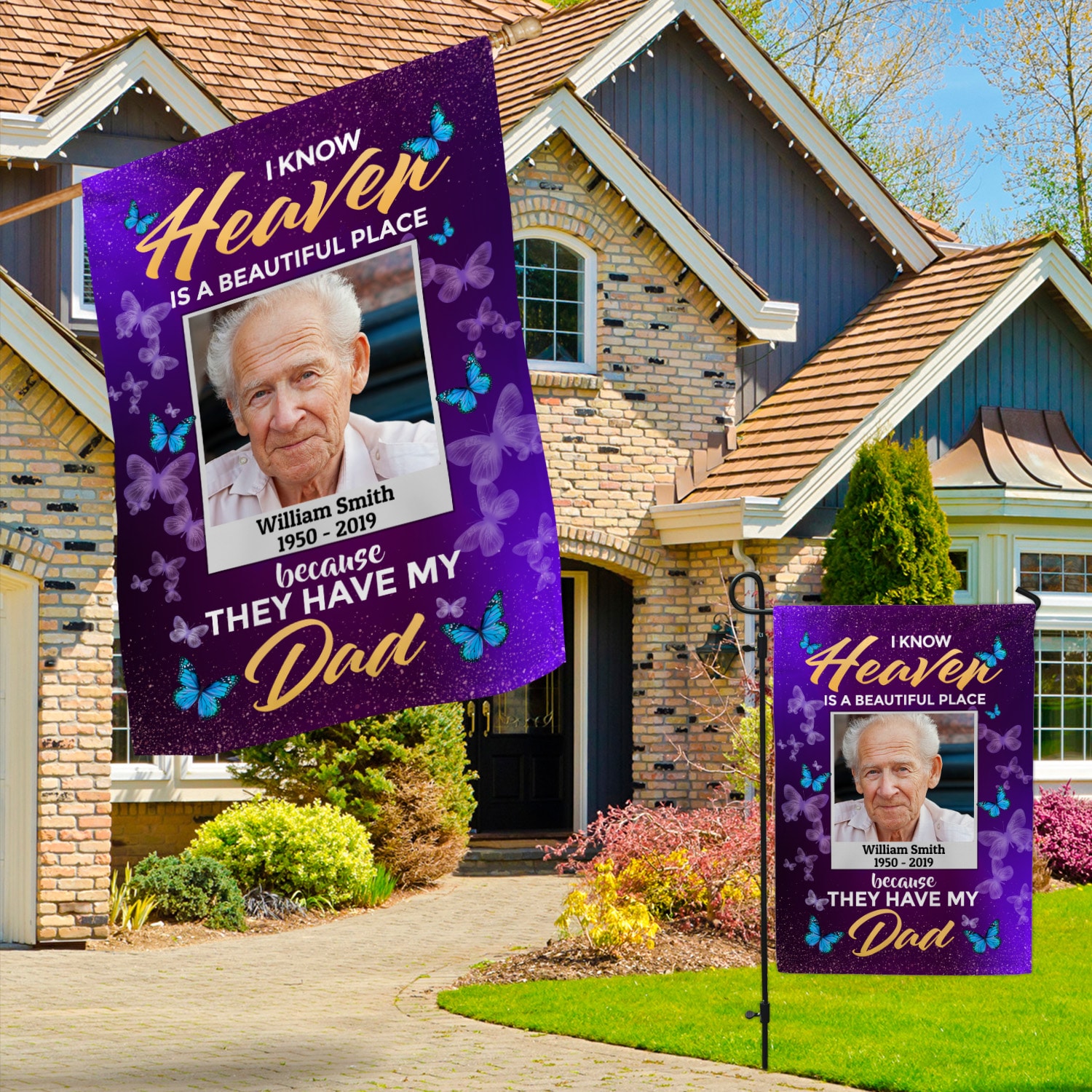 2Th. Heaven Is Beautiful Place Dad (Sample Design 1) Garden & House Mockup 3