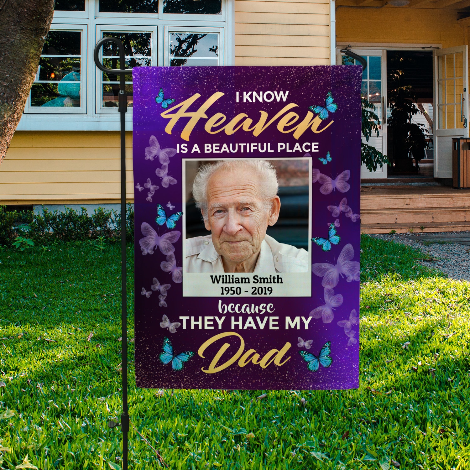 2Th. Heaven Is Beautiful Place Dad (Sample Design 1) Garden Flag Mockup 3