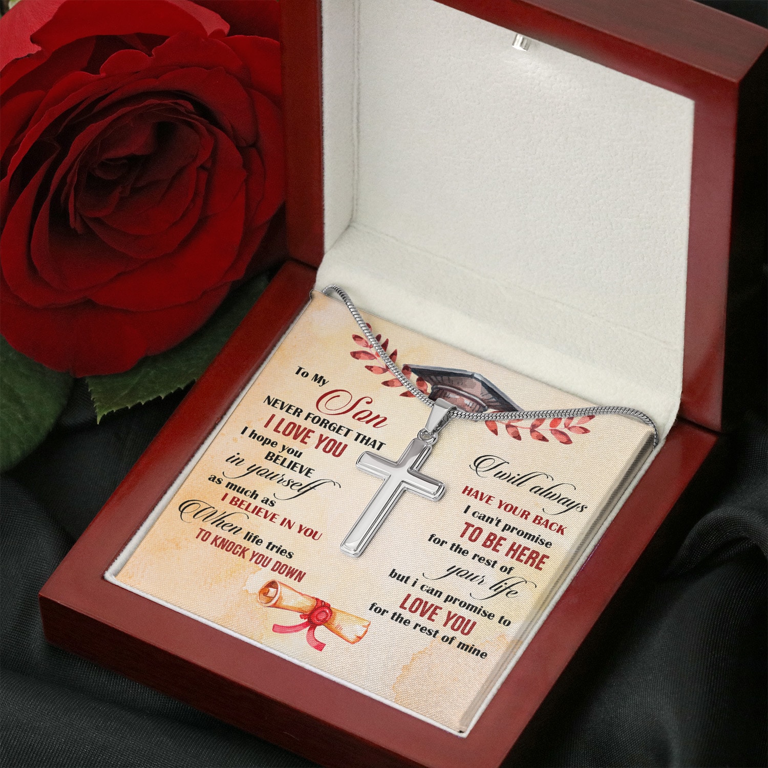 Alternative view of To My Son Never Forget That I Love You Graduation Gift Cross Pendant Necklace For Your Son