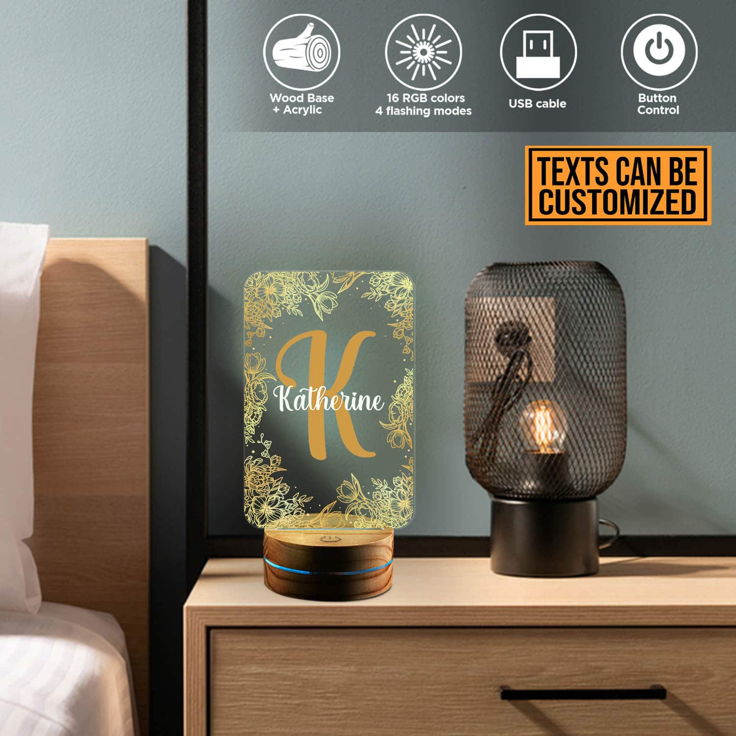 Alternative view of Personalized Name Mono Night Light - Custom Name Letter LED Light - Birthday Gifts for Dad Mom Daughter Son Niece Friends