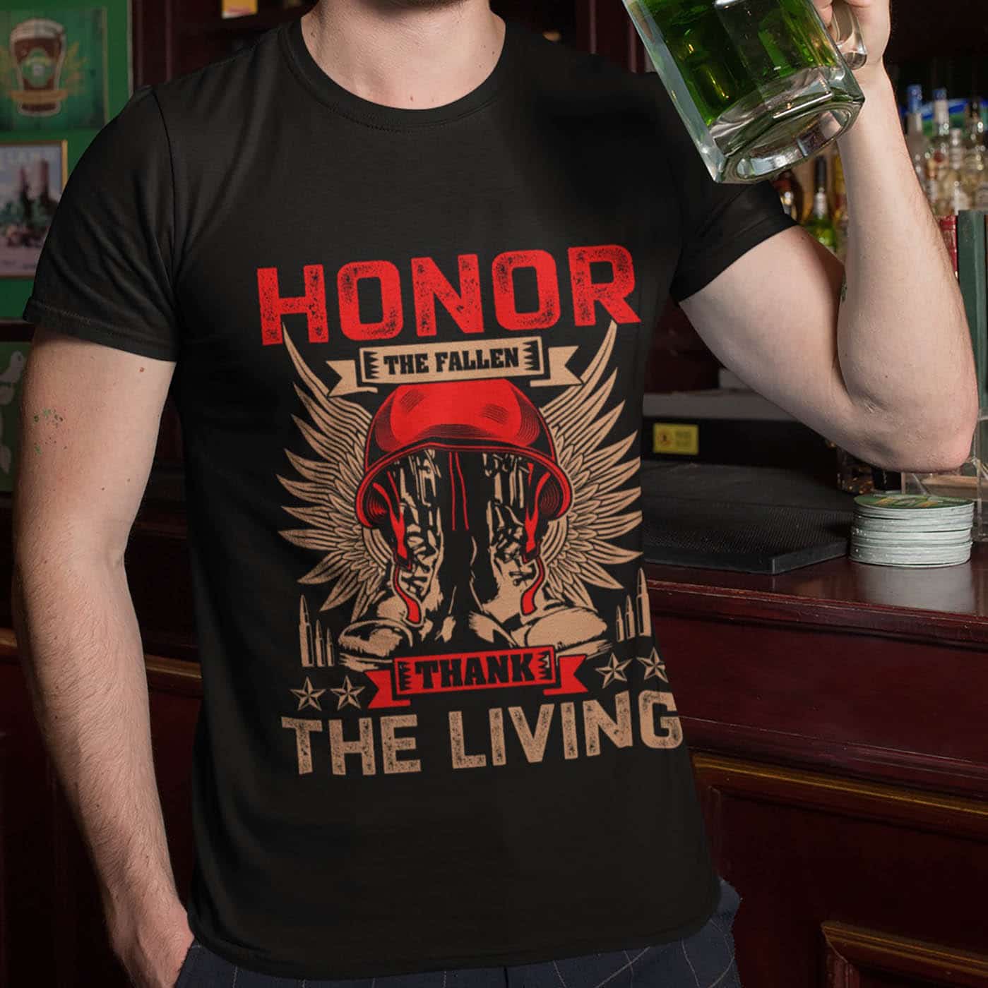 Alternative view of Honor The Fallen Thank The Living T-Shirt - V-Neck Shirt - Veteran Memorial Day Gift Tee