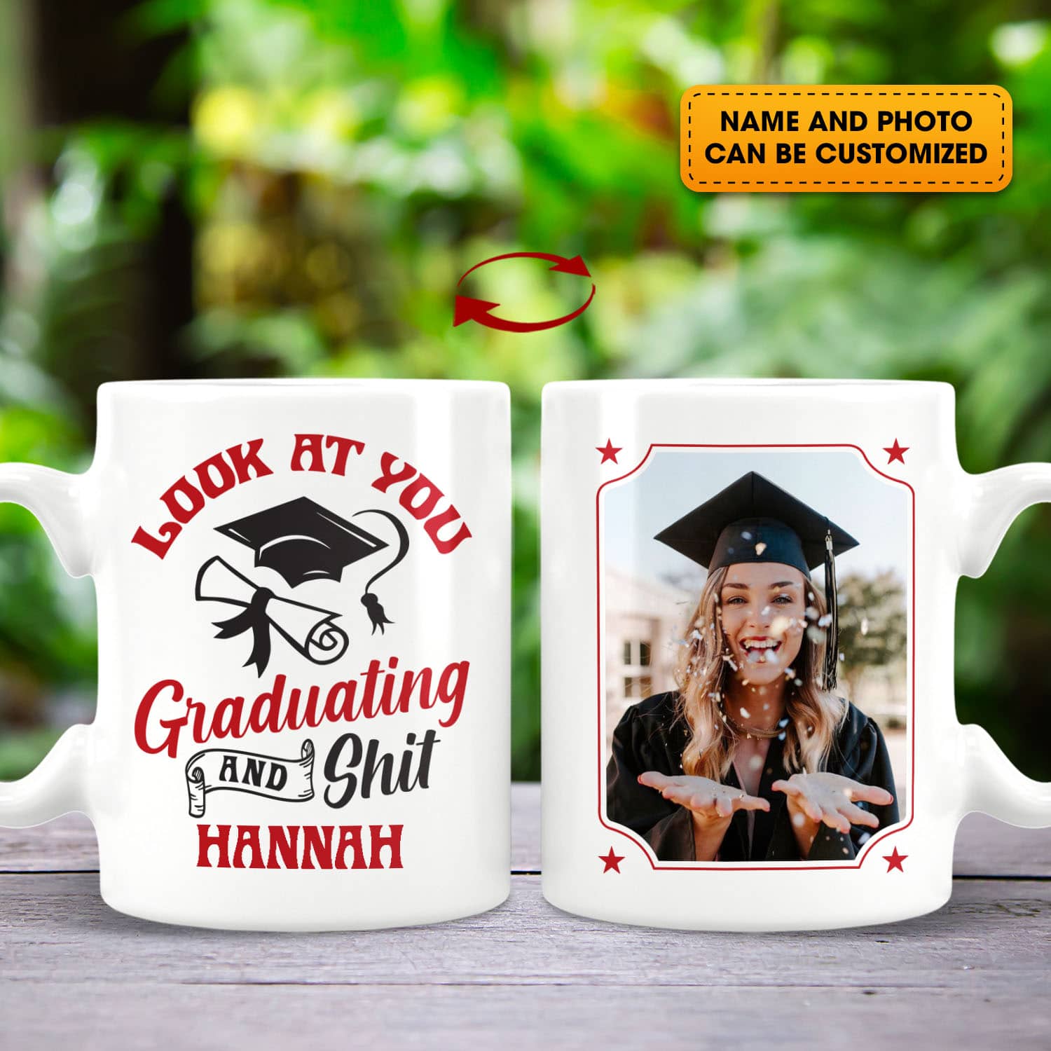 Alternative view of Personalized Look At You Graduating And Shit Funny Print On 2 Sides Ceramic Coffee Mug - Beer Stein - Water Bottle