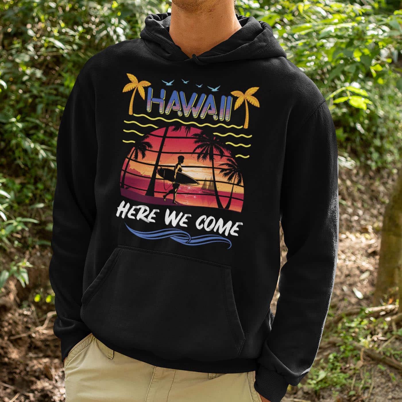 Alternative view of Hawaii Here We Come Funny Vintage T-Shirt - Hoodie -Sweatshirt - Hawaii Calling Shirt
