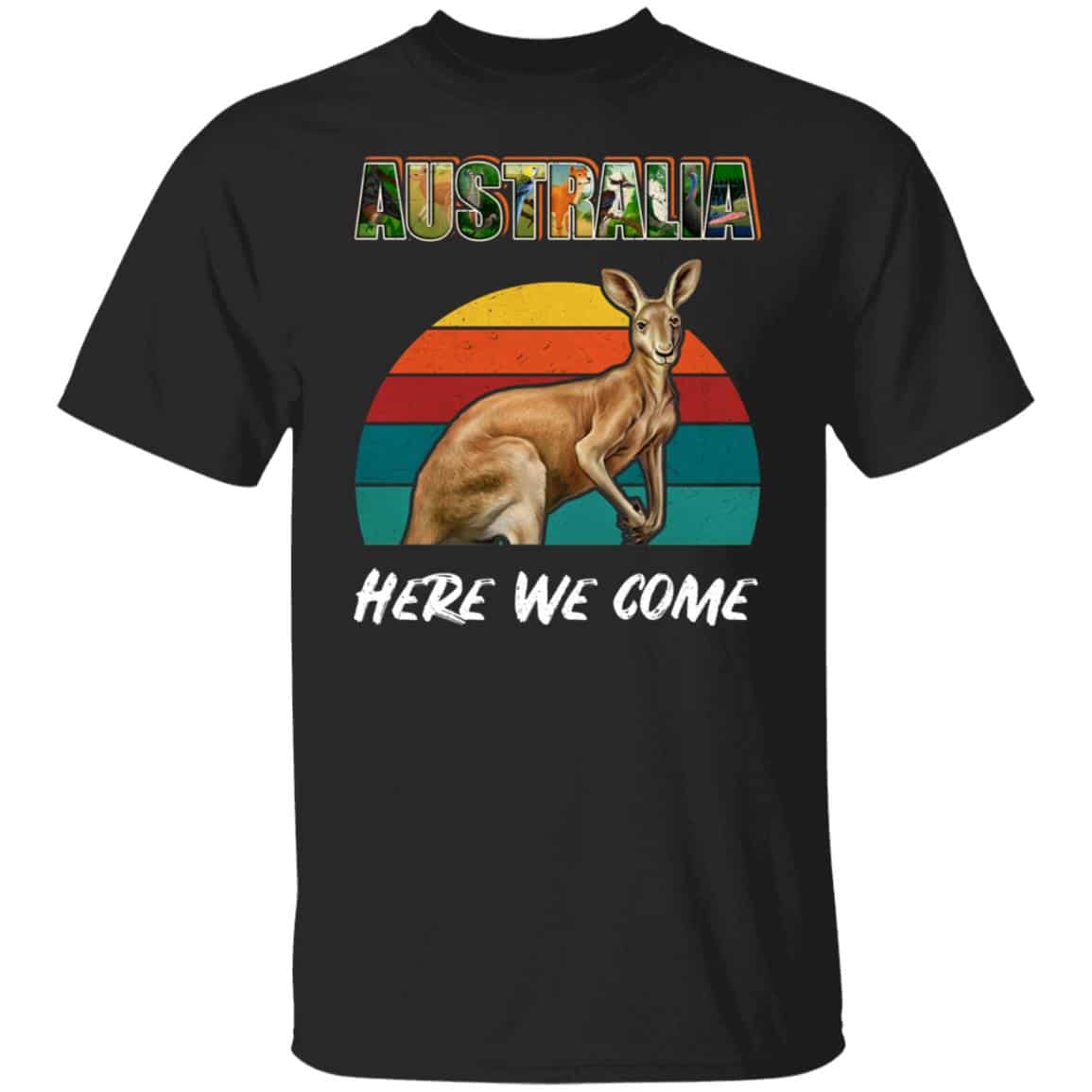 3. Australia Here We Come (Kangaroo) 5, Black, Unisex T-Shirt