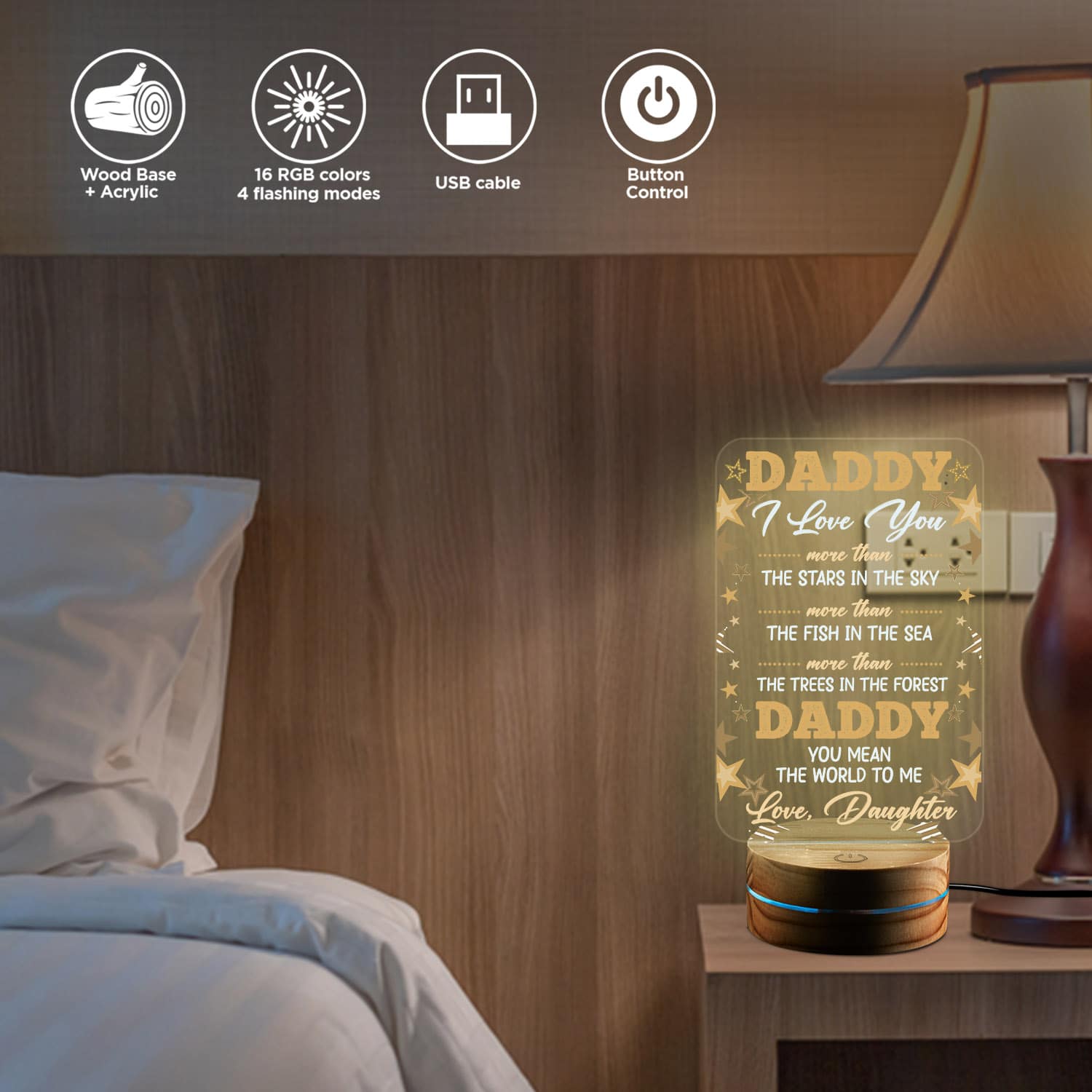 Alternative view of To My Dad Night Light from Daughter Son - Daddy I Love You More Than The Stars Gift Birthdays Led Light