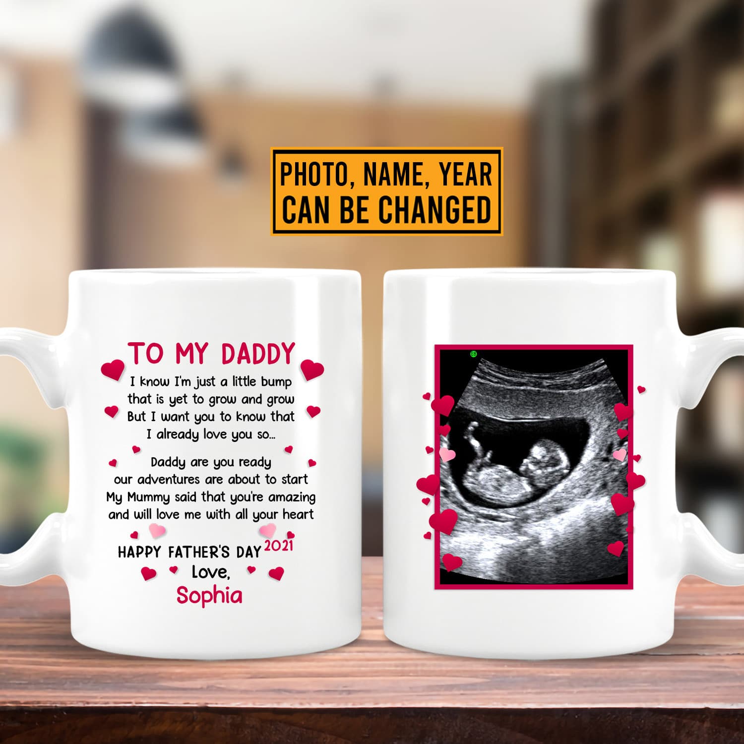 Alternative view of Personalized To My Daddy I Know I'm Just A Little Bump Print On 2 Sides Ceramic Coffee Mug - Beer Stein