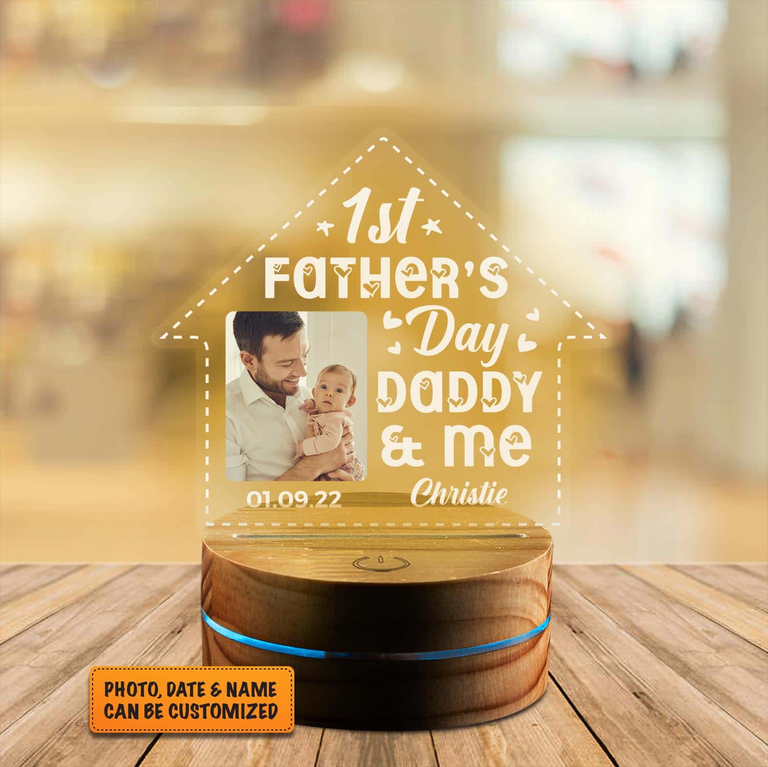 Personalized Photo Fathers Day Gifts 1st Father's Day Daddy and Me Led Night Light Multi Color - Bedroom Decor