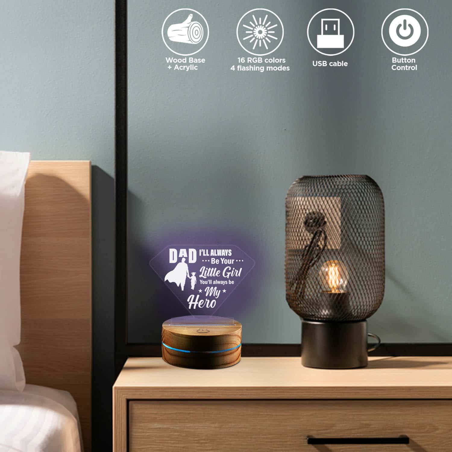 Fathers Day Gifts Dad I'll Always Be Your Little Girl You'll Always Be My Hero Led Night Light Multi Color - Bedroom Decor