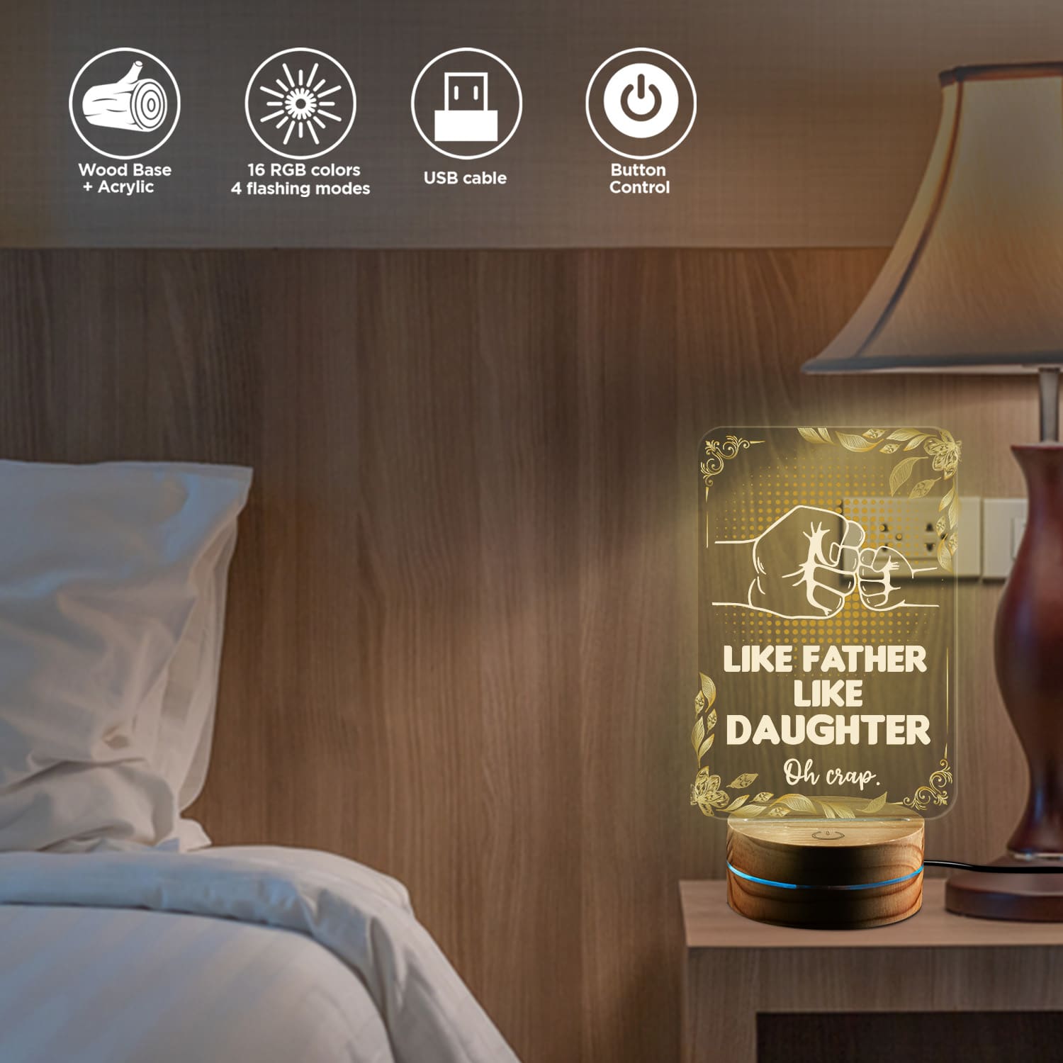 Alternative view of Like Father Like Daughter Oh Crap Night Light Gifts - Best Dad Birthday Gifts from Daughter Son - Fathers Day Gift for Dad