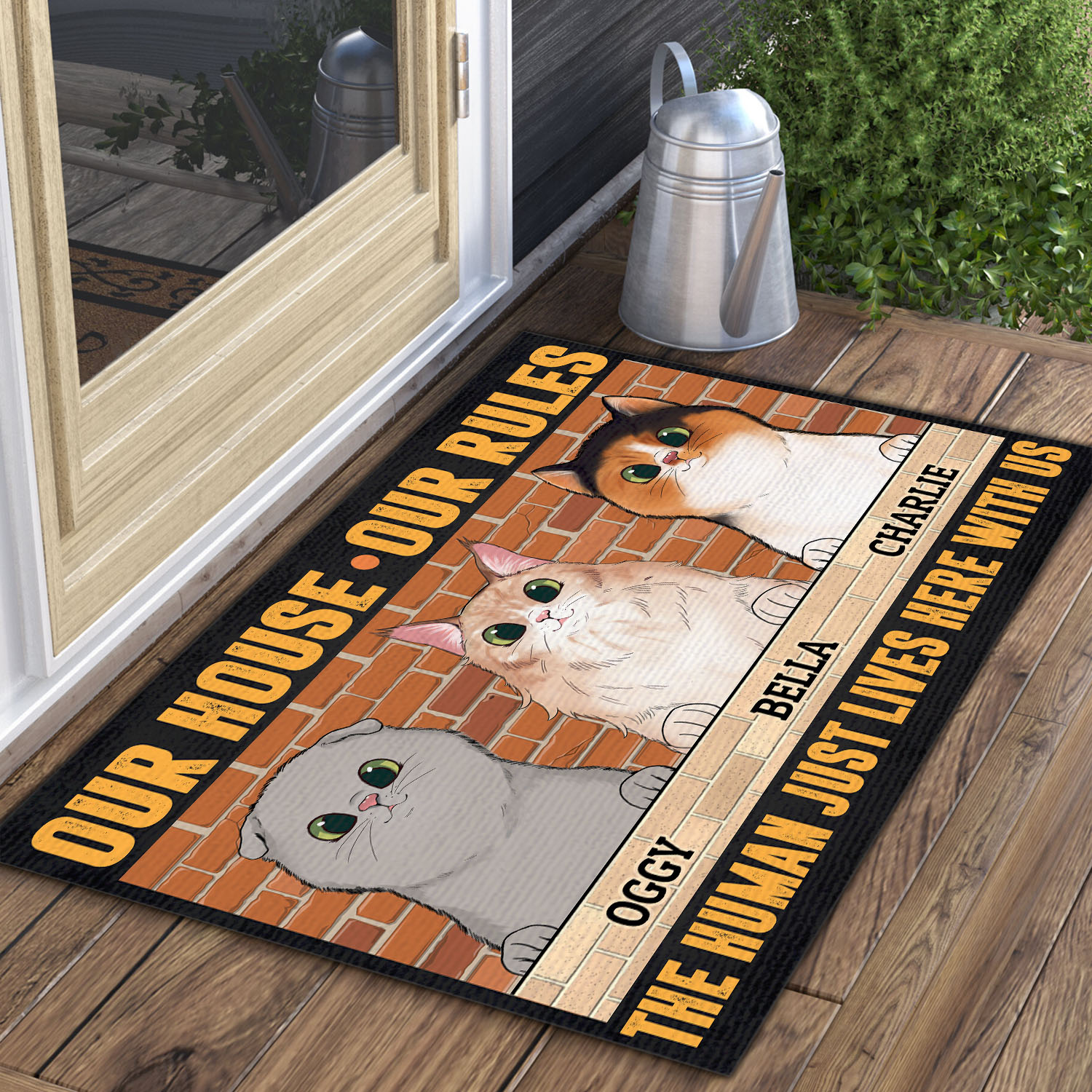 1VT. Cat Our House Our Rules (Sample Design 3) Doormat Mockup 3