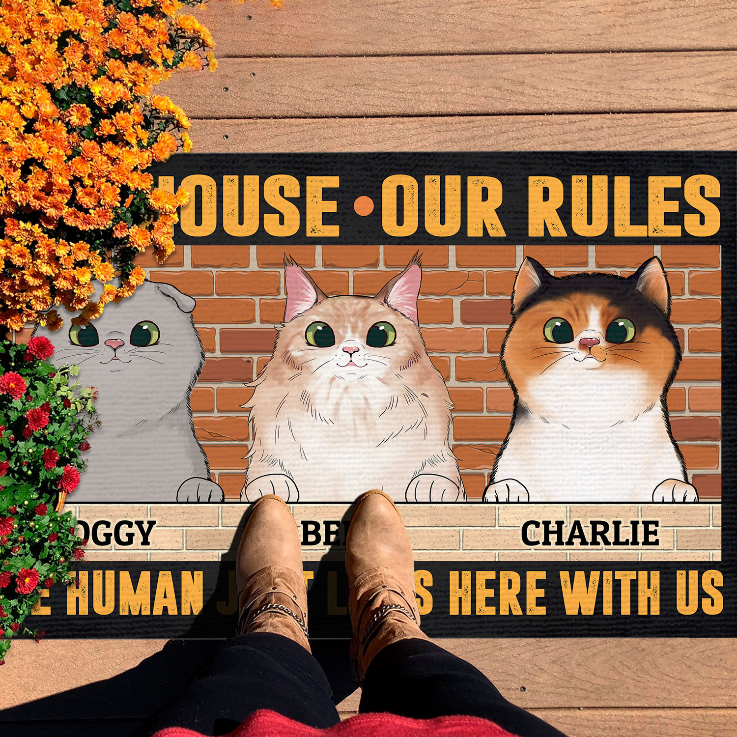1VT. Cat Our House Our Rules (Sample Design 3) Doormat mockup 7