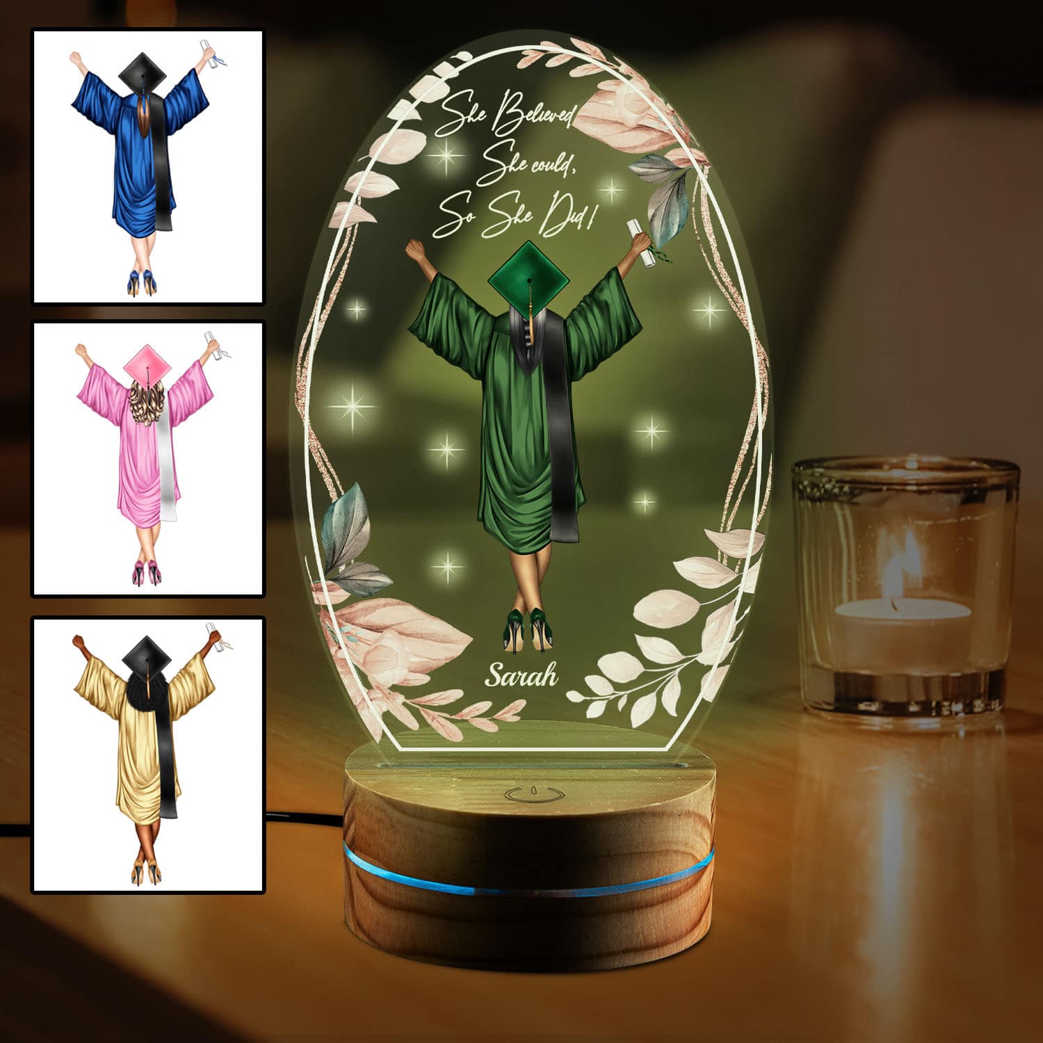 Alternative view of Personalized She Believed She Could So She Did Night Light Gifts for Senior From Mom Dad