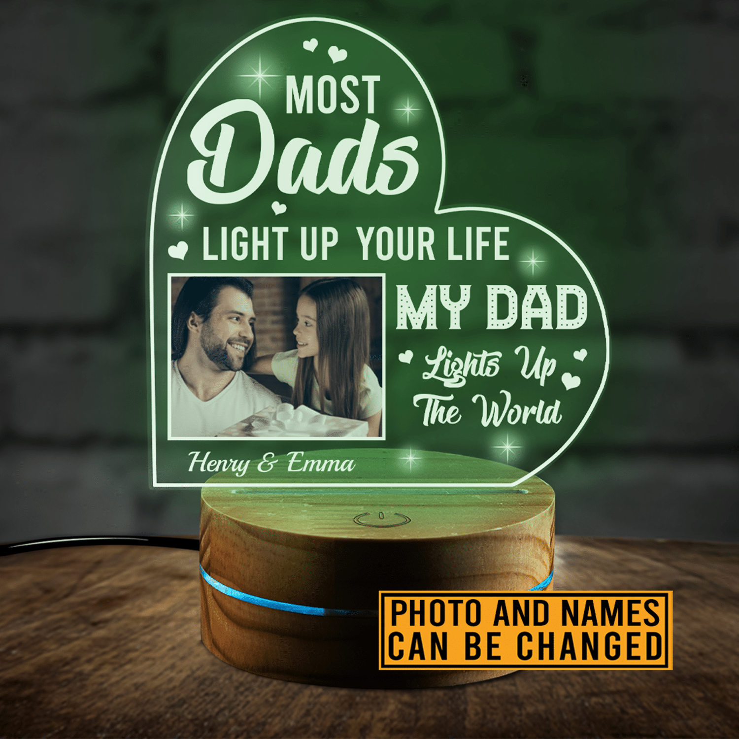 My Dad Lights Up The World Personalized Photo Dad Night Light Father’s Day Birthday Gifts for Dad from Daughter Son