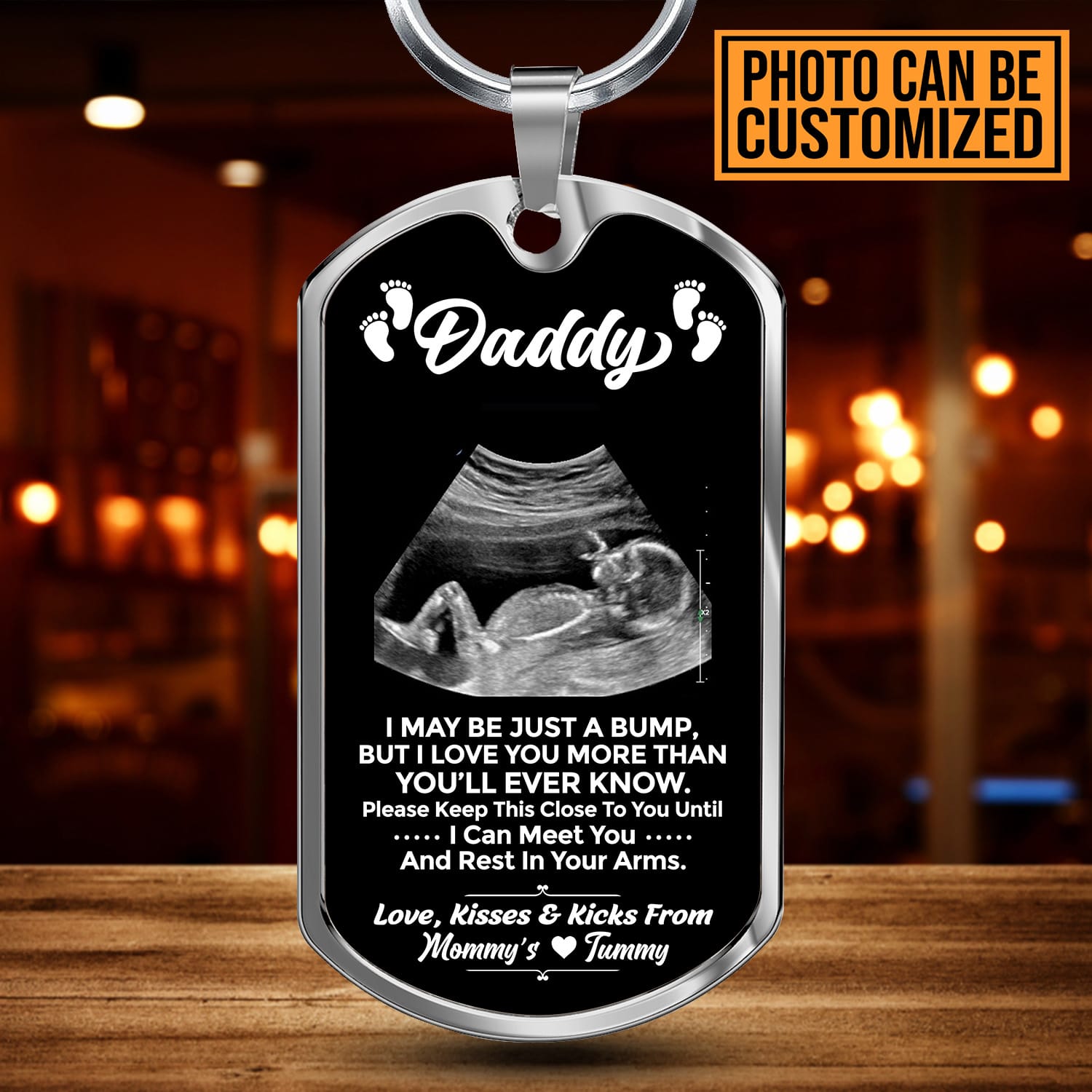 Personalized Photo I May Just Be A Bump Dog Tag Keychain - Dad To Be Gifts - Expecting Dad Gifts