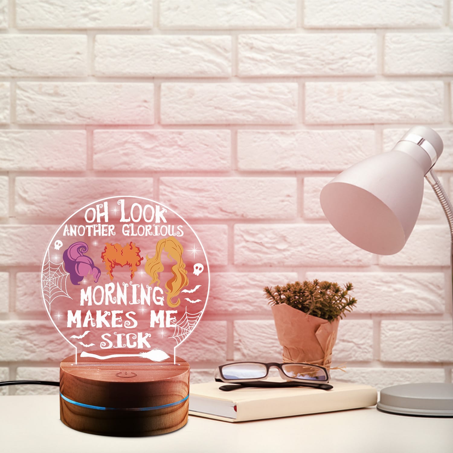 Alternative view of Oh Look Another Glorious Morning Make Me Sick Hocus Three Witch Halloween Night Light - Halloween Pocus Led Light