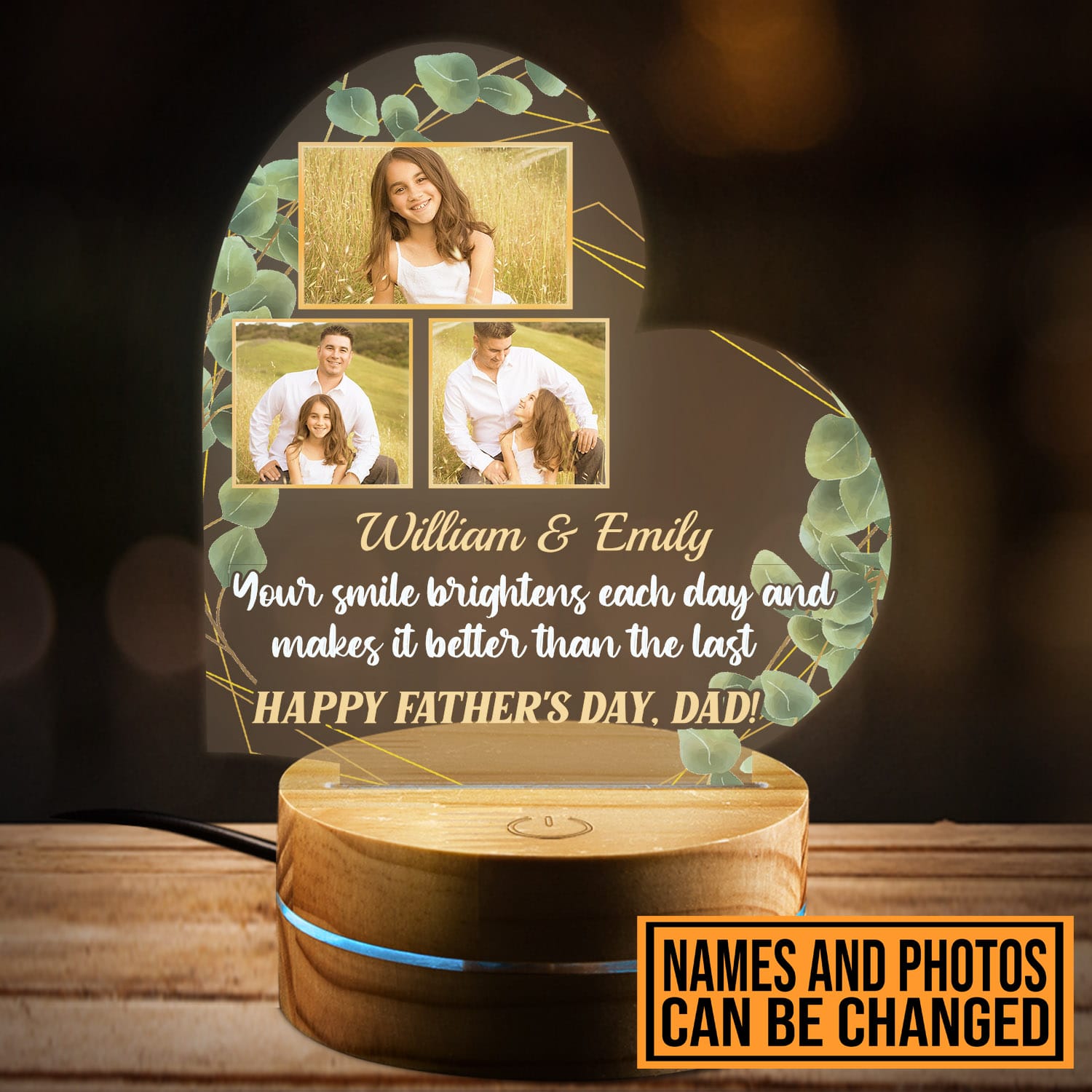 Personalized Photo Fathers Day Gifts Your Smile Brightens Each Day Led Night Light Multi Color - Bedroom Decor