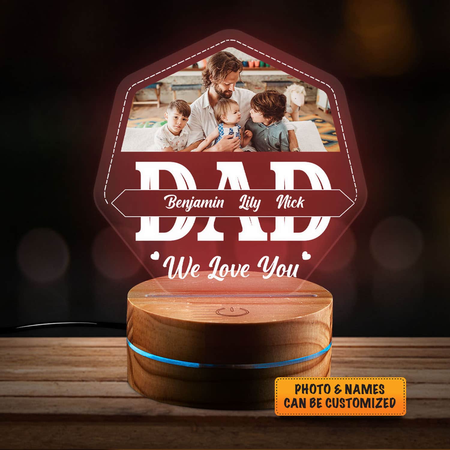 Personalized Photo Fathers Day Gifts Dad We Love You Led Night Light Multi Color - Bedroom Decor