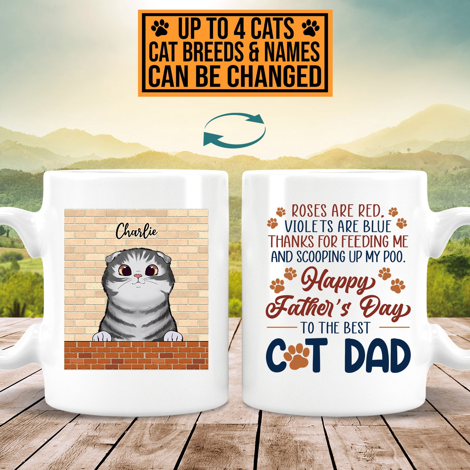 Alternative view of Custom Cat Breeds Roses Are Red Violets Are Blue Thanks For Feeding Me Print on 2 Sides Ceramic Coffee Mug