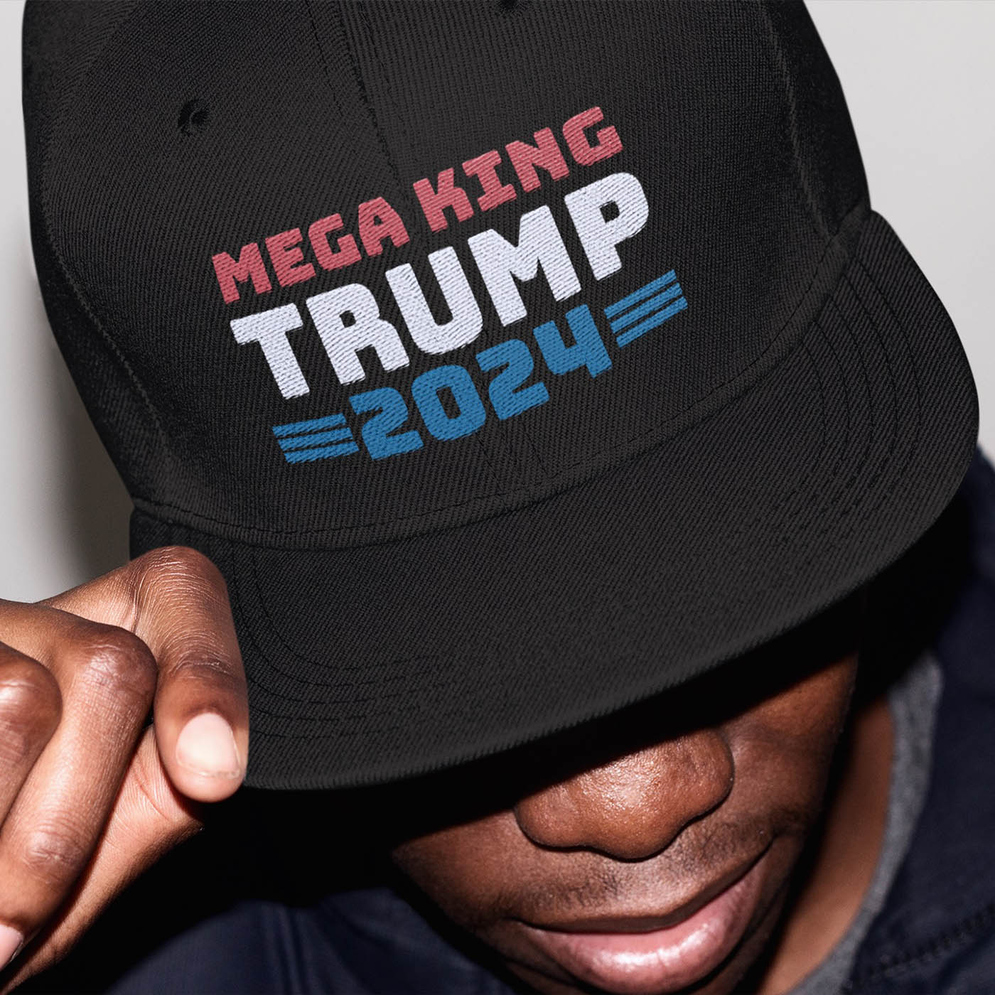 Alternative view of Mega King Trump President Funny Trump Gifts Twill Cap High-Profile Snapback Hat Trucker Hat
