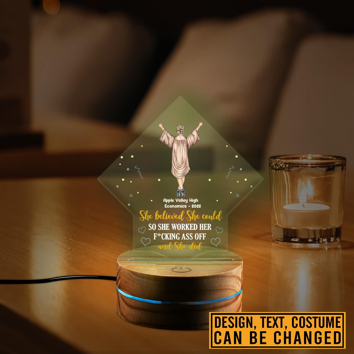 Personalized Graduation Funny Gifts She Believed She Could So She Worked Her Fcking Ass Off And She Did Led Night Light - Bedroom Decor