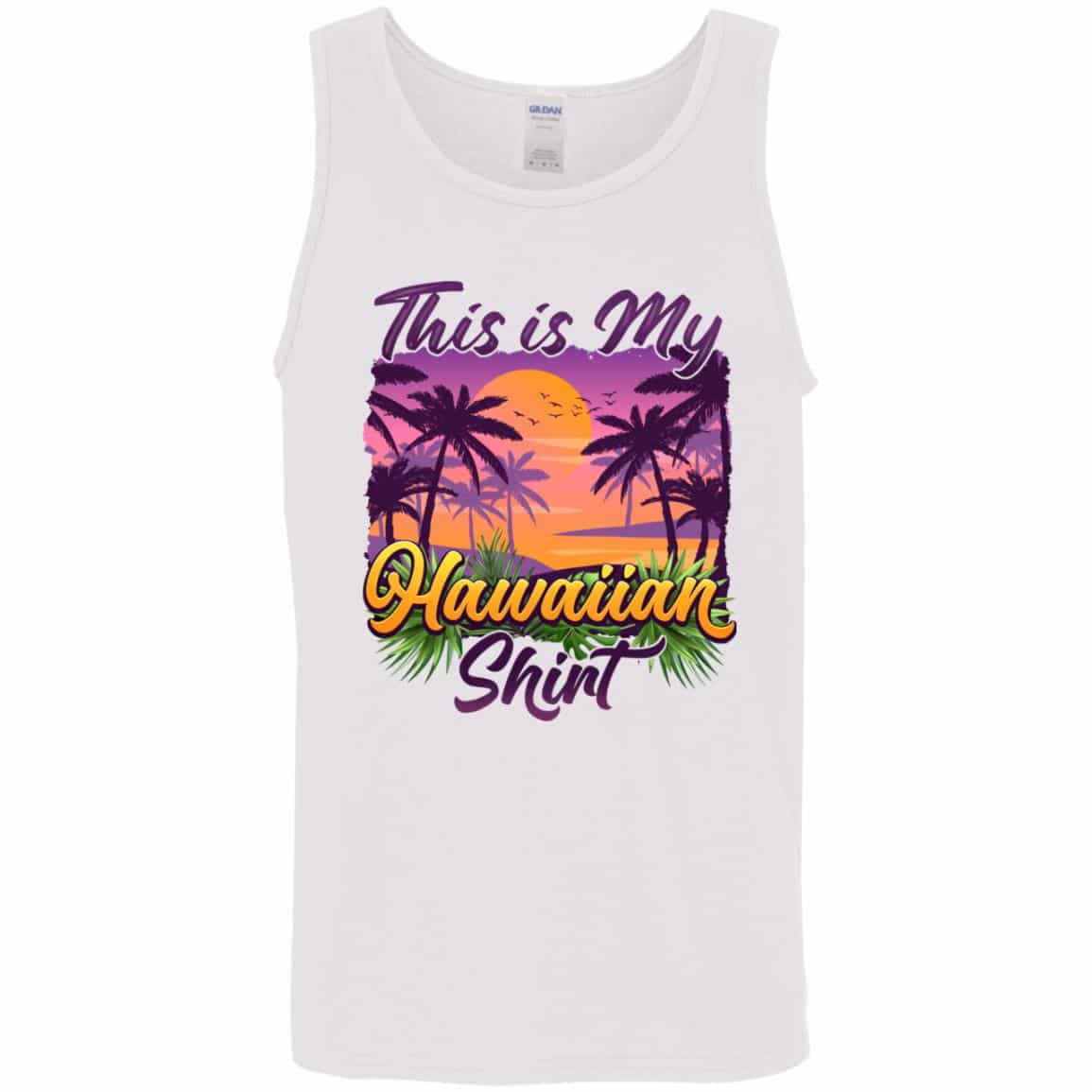 2. Hawaiian Shirt (5), White, Unisex Tank Top