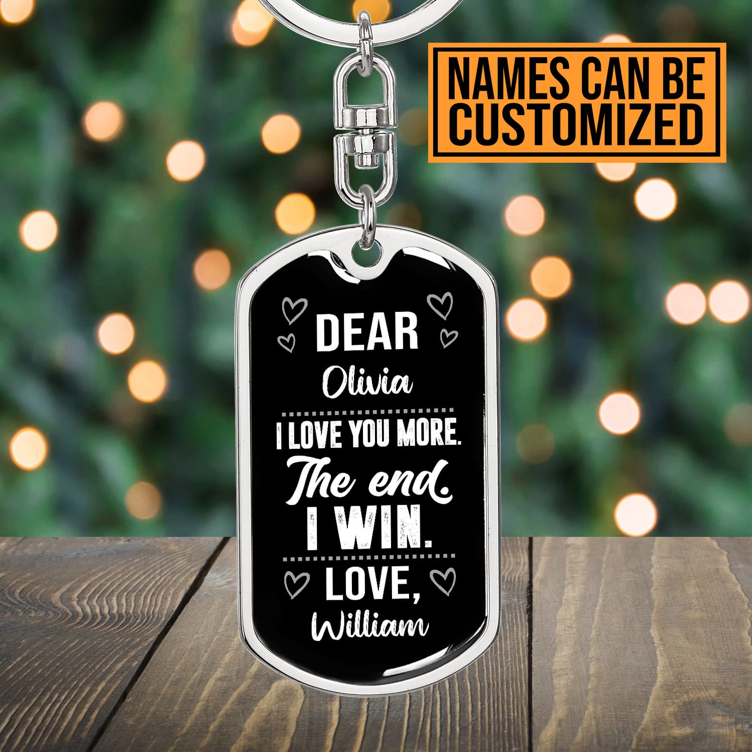 Alternative view of Personalized Name Love Couple I Love You More The End I Win Dog Tag Keychain - Anniversary Key Chain for Husband Wife