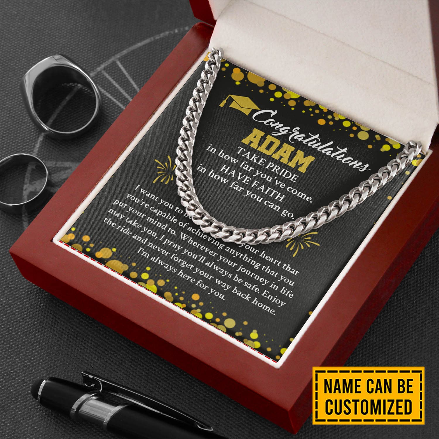 Alternative view of Personalized Take Pride In How Far You've Come Graduation Senior Cuban Link Chain Necklace
