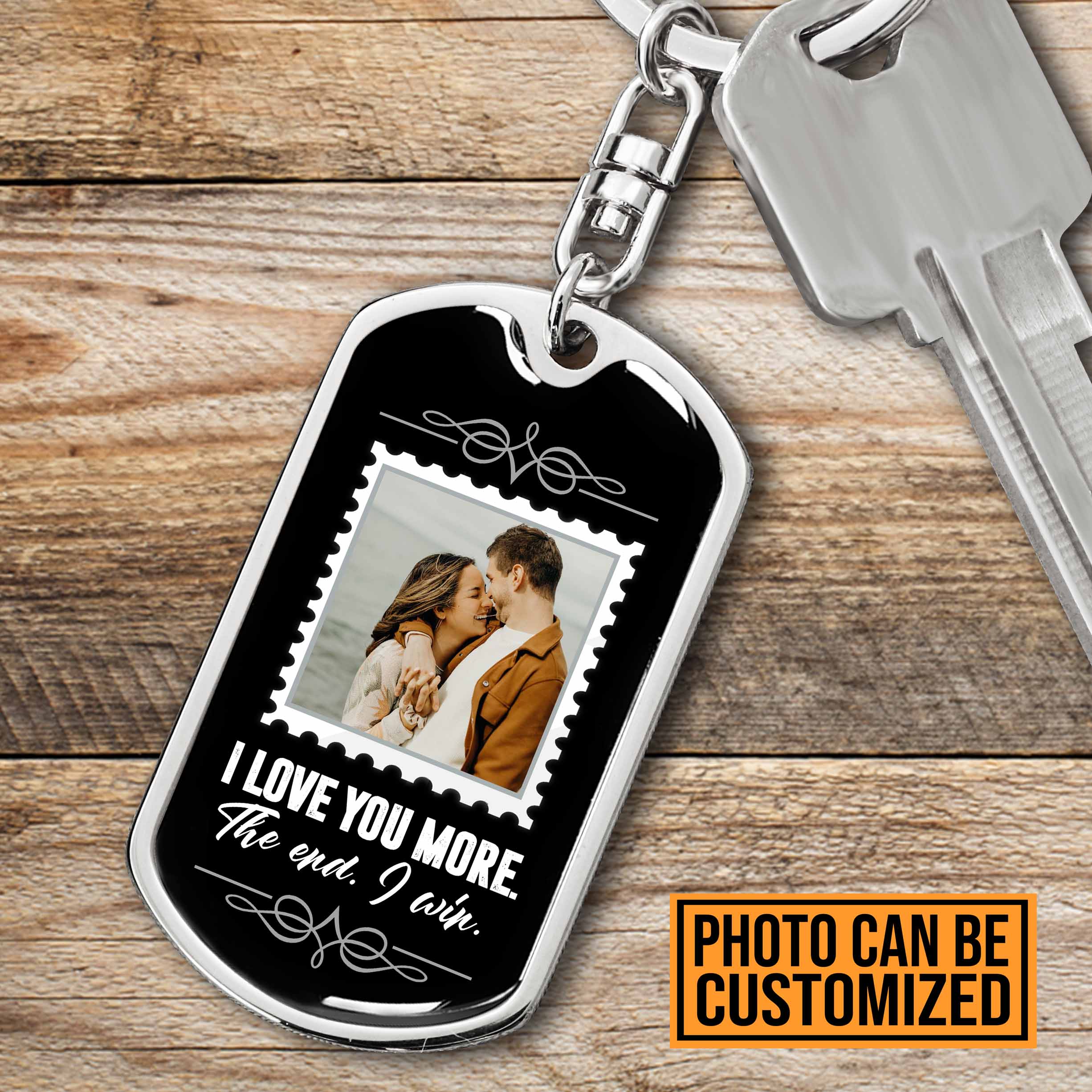 Alternative view of Personalized Photo Love Couple I Love You More The End I Win Dog Tag Keychain - Anniversary Key Chain for Husband Wife