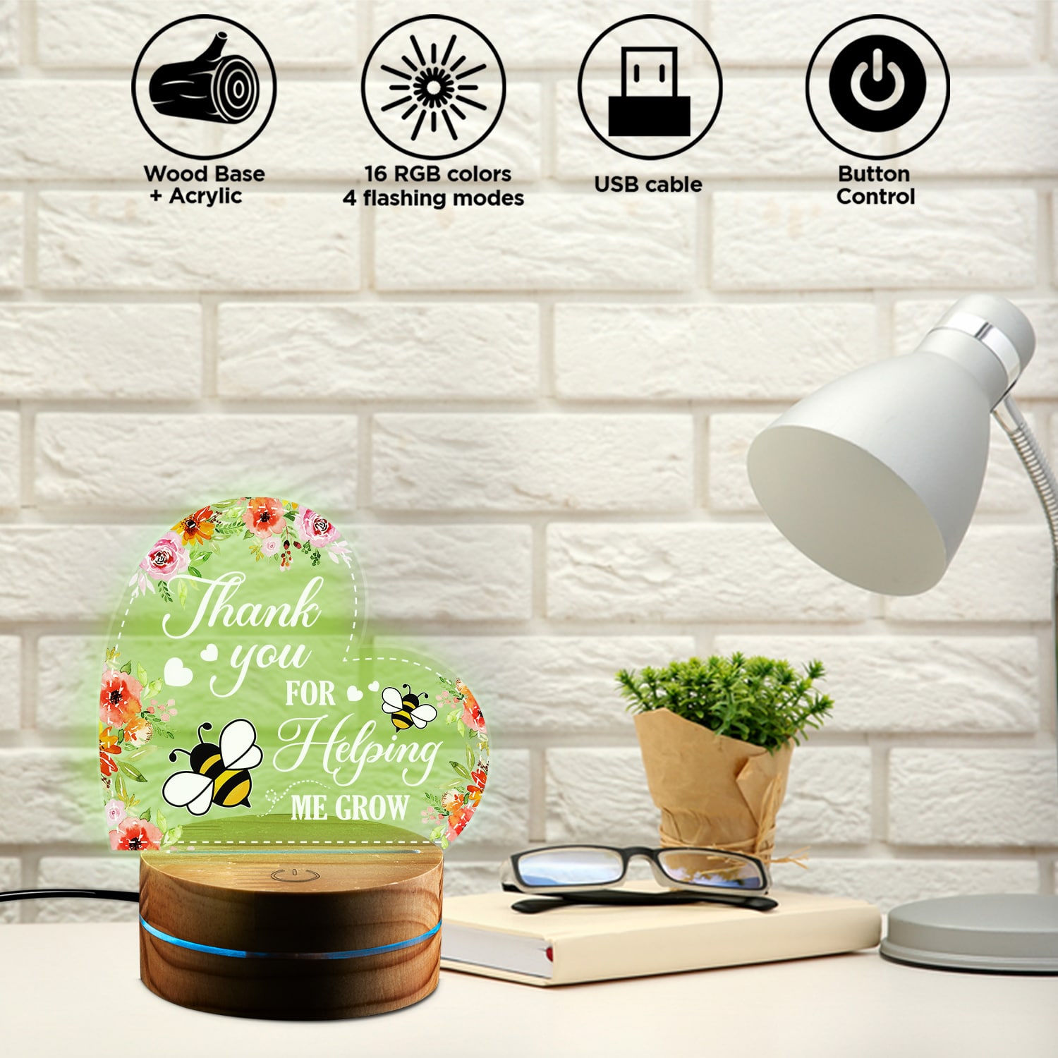 Alternative view of Thank You for Helping Me Grow Teacher Appreciation Gifts for Women Heart Led Light - Teacher Gifts from Student for Nurse Graduation Retirement